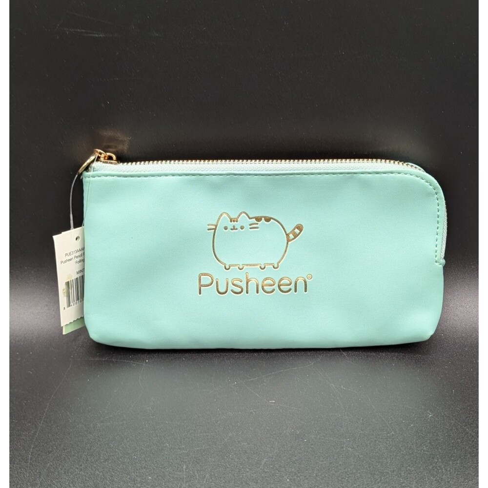 Pusheen Mint Green Pencil Pouch Makeup Bag Zipper Closure Gold Foiling NWT
